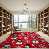 Kids Cartoon Festive Cartoon Snowmen Red Area Rug