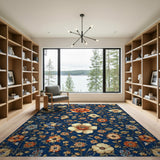 Navy Vintage Floral Chintz Area Rug