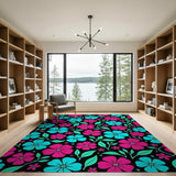 Vibrant Pink Cyan Floral Area Rug