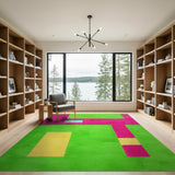 Vibrant Geometric Green Pink Area Rug