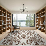 Elegant Brown Tan Floral Damask Area Rug
