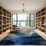 Textured Blue Teal Gold Geometric Abstract Area Rug
