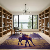 Majestic Stag in Purple Pine Forest Area Rug