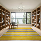 Vibrant Yellow Grey Striped Geometric Area Rug