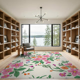 Multi-color and Patterns Vibrant Pink Hibiscus Floral Area Rug