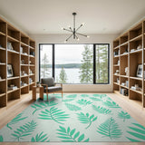 Lush Green Fern Leaf Coastal Area Rug