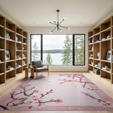 Pink Cherry Blossom Area Rug with Greek Key Border