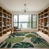 Green Boho Chic Lush Green Monstera Leaves Area Rug