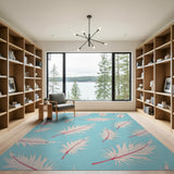Light Blue Pink-Tipped Feather Pattern Rug