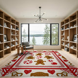 Red Festive Gingerbread Men Candy Cane Area Rug