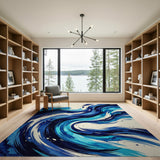 Sweeping Blue Waves Abstract Area Rug
