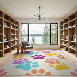 Colorful Paw Print Kids Area Rug