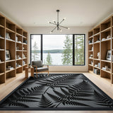 Black Fern Silhouette Grey Area Rug