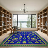 Festive Blue Persian Rug with Gift Boxes