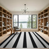 Bold Black White Vertical Stripe Geometric Modern Rug