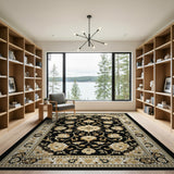 Black Gold Traditional Persian Floral Area Rug