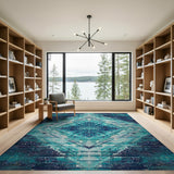 Teal Diamond Grid Geometric Area Rug
