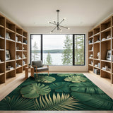 Lush Emerald Monstera Leaves Area Rug