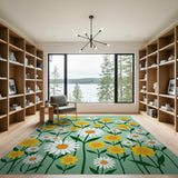Sunny Yellow Daisies Blooms Area Rug