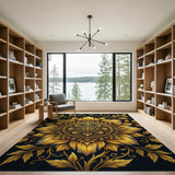 Golden Sunflower Mandala Area Rug