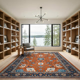 Orange Vibrant Orange Traditional Persian Floral Area Rug