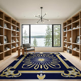 Navy Blue Gold Starburst Persian Rug