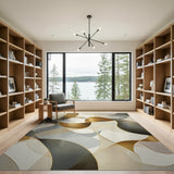 ODIKA Modern Abstract Wavy Gold & Grey Washable Area Rug, Low Pile Non-Slip