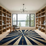 Distressed Vintage Nautical Compass Rose Rug