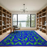 Royal Blue Green Vine Floral Area Rug