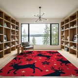 Festive Red Reindeer Silhouette Area Rug