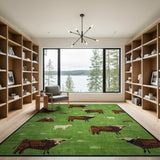 Whimsical Green Highland Cows Area Rug