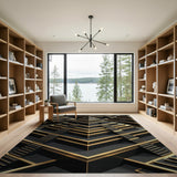 Black Gold Geometric Ziggurat Pyramid Area Rug