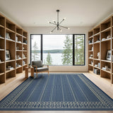 Navy Blue Vertical Stripe Woven Area Rug
