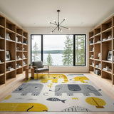 Playful Yellow Lion Elephant Cartoon Kids Rug