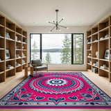 Vibrant Pink Persian Starburst Medallion Rug