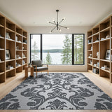 Elegant Black Damask Floral Area Rug