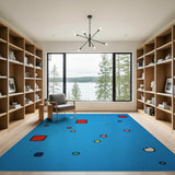 Vibrant Geometric Shapes Blue Area Rug