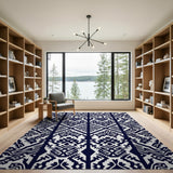 Blue and Teal Navy Heritage Tribal Geometric Area Rug
