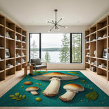 Dewy Mushroom Cluster Teal Area Rug