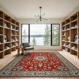 Rich Red Persian Area Rug with Floral Medallion