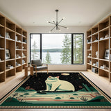 White Cat Starry Desert Night Rug