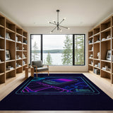 Geometric Modern Neon Cyber Circuit Geometric Area Rug