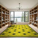 Vivid Yellow Rug with Black Geometric Tribal Motifs