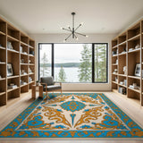 Ornate Blue Gold Traditional Persian Area Rug