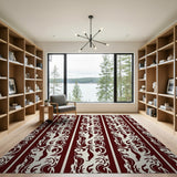 Maroon Paisley Striped Area Rug