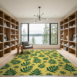 Vibrant Yellow Green Fern Leaves Area Rug