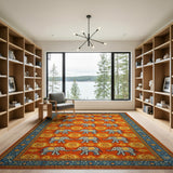 Vibrant Orange Elephant Motif Area Rug