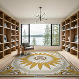 Gold and Silver Golden Sunburst Medallion Area Rug