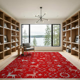 Festive Red Reindeer Snowflake Pattern Rug