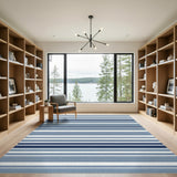 Navy Blue Striped Washable Area Rug